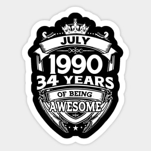 July 1990 34 Years Of Being Awesome 34th Birthday Sticker